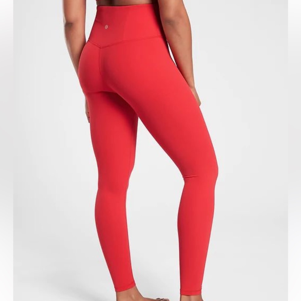 $98 Athleta XS Ultra High Rise Elation Tight Leggings Logo Buttery Soft Red